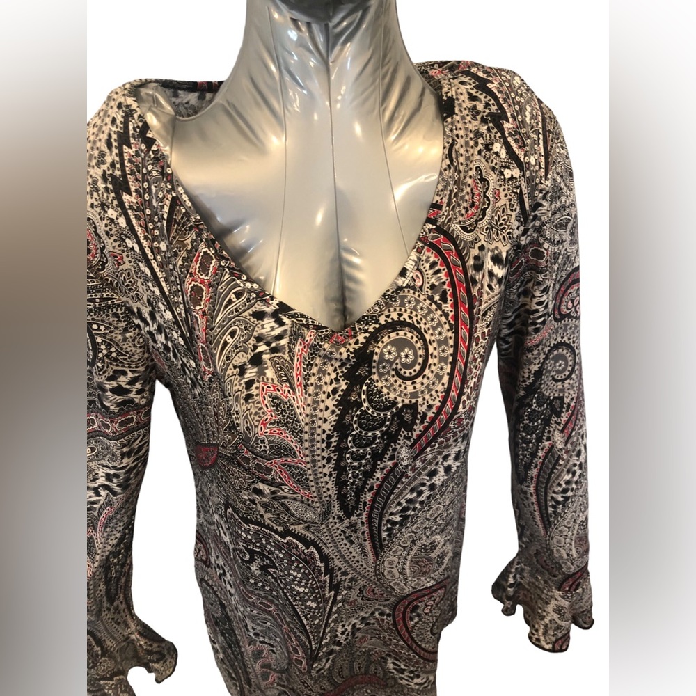 Db established Women’s medium paisley black long sleeve top stretch - Picture 9 of 10